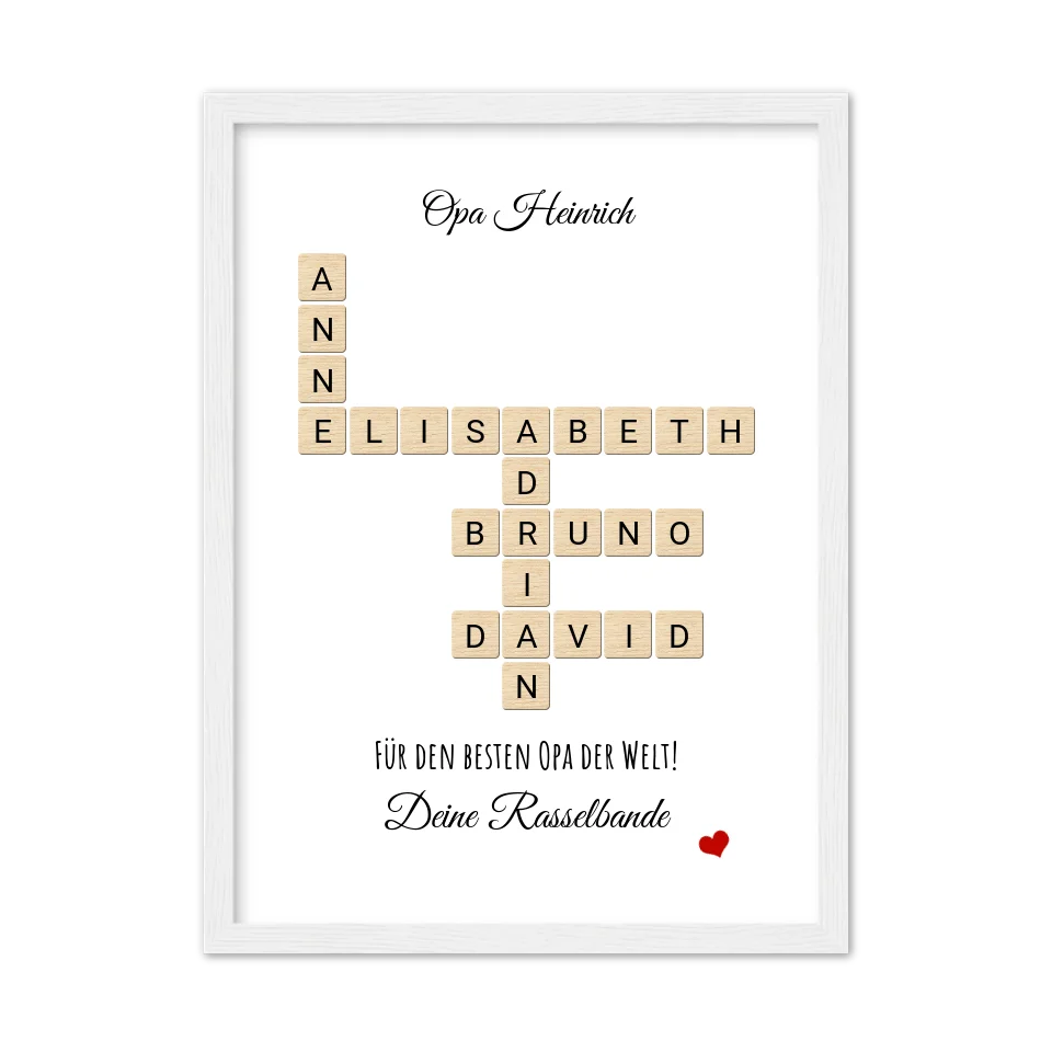 Opa, Großvater, Uropa Weihnachtsgeschenk / Geburtstagsgeschenk personalisiert Bild im Scrabble Style | Familienbild mit Namen