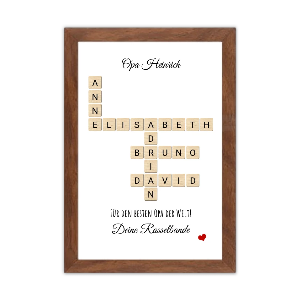 Opa, Großvater, Uropa Weihnachtsgeschenk / Geburtstagsgeschenk personalisiert Bild im Scrabble Style | Familienbild mit Namen