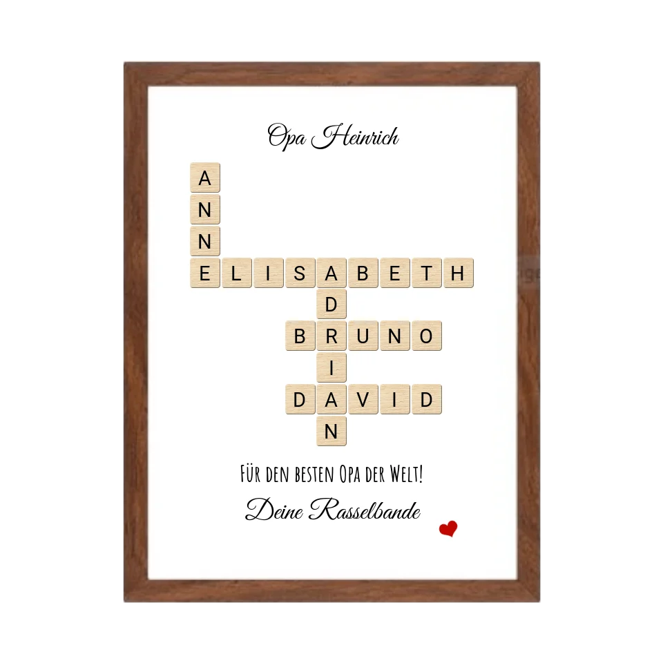 Opa, Großvater, Uropa Weihnachtsgeschenk / Geburtstagsgeschenk personalisiert Bild im Scrabble Style | Familienbild mit Namen