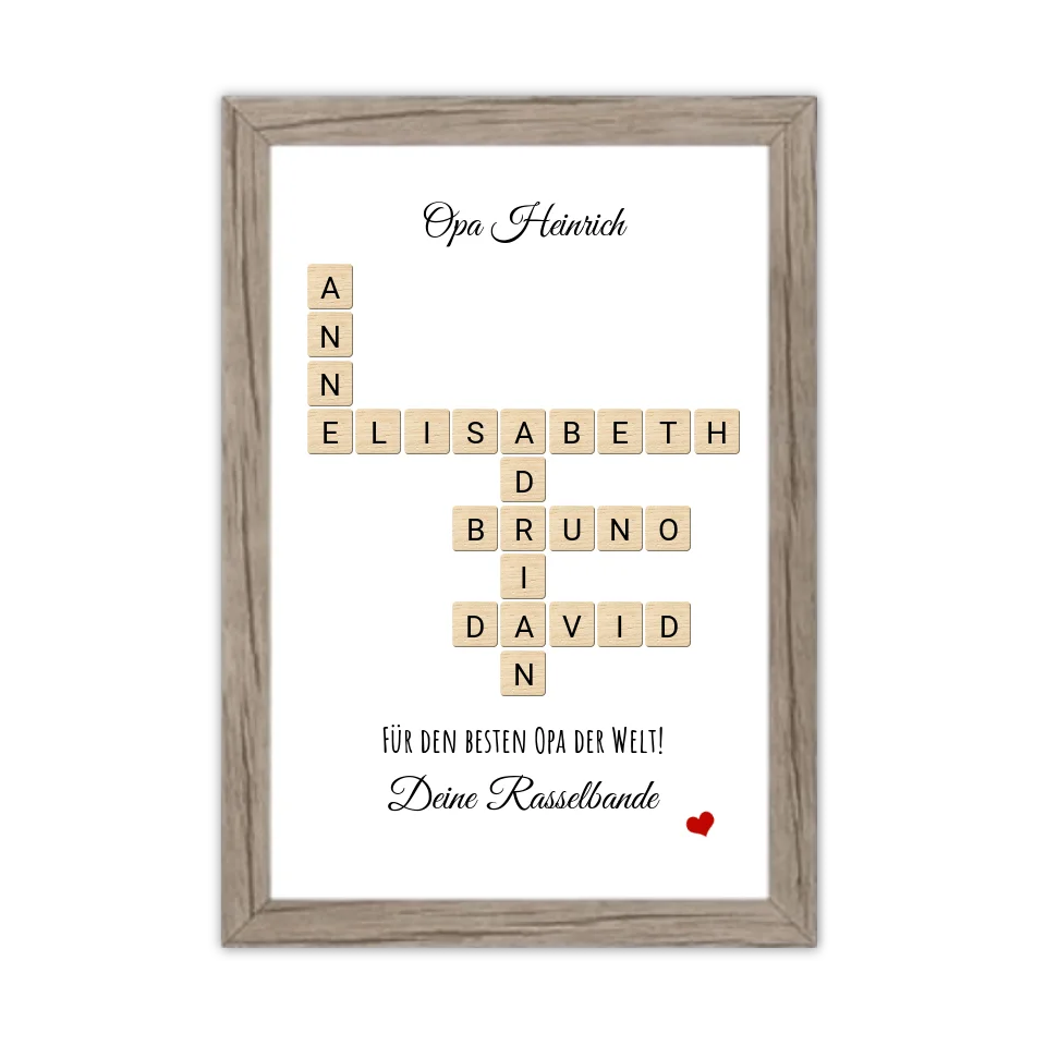 Opa, Großvater, Uropa Weihnachtsgeschenk / Geburtstagsgeschenk personalisiert Bild im Scrabble Style | Familienbild mit Namen