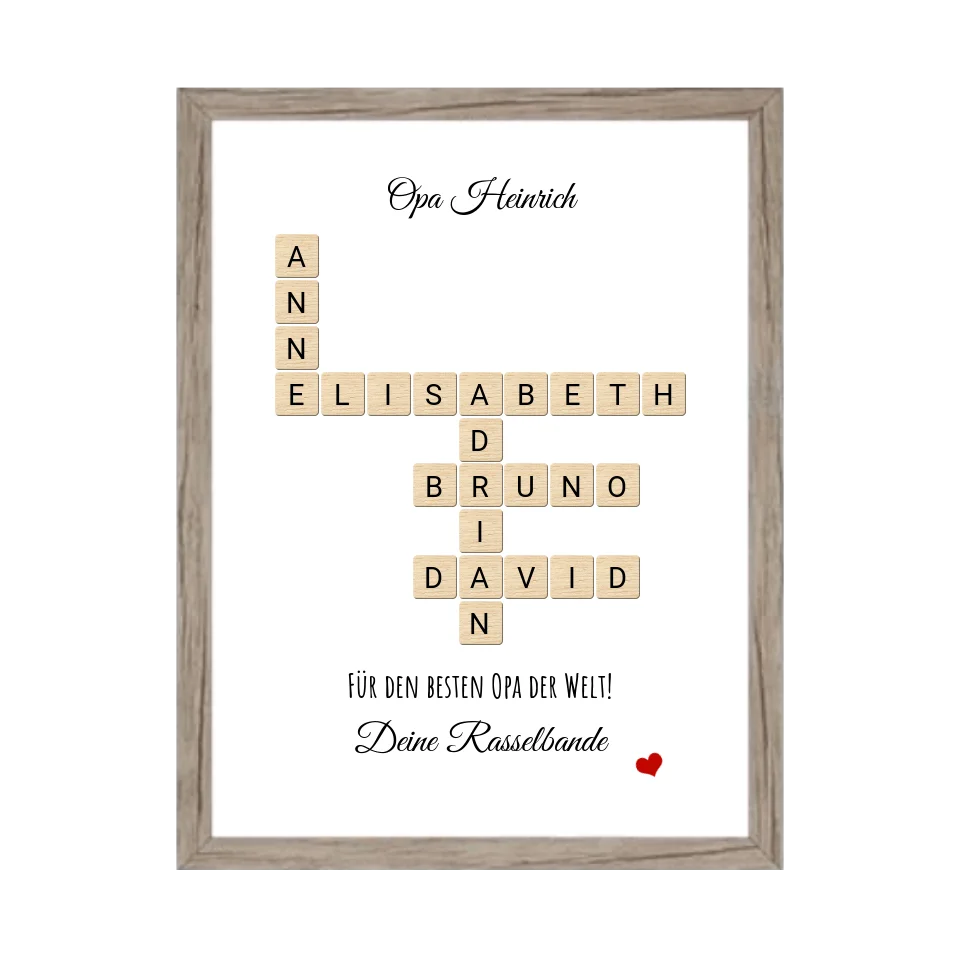 Opa, Großvater, Uropa Weihnachtsgeschenk / Geburtstagsgeschenk personalisiert Bild im Scrabble Style | Familienbild mit Namen