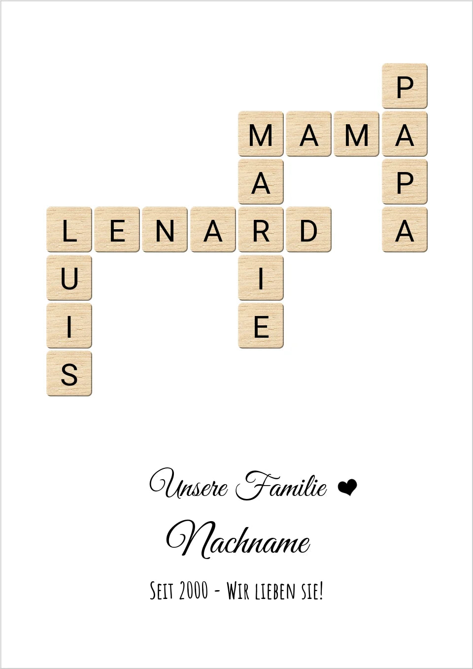 Weihnachtsgeschenk Familie  - Personalisiertes Scrabble Bild Geschenk, Familienbild mit Familiennamen, Geburtstagsgeschenk