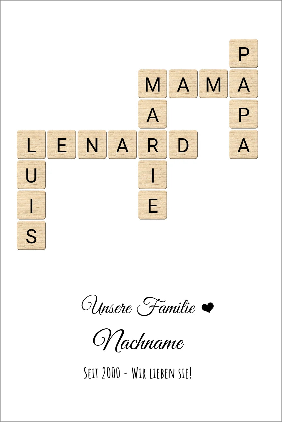 Weihnachtsgeschenk Familie  - Personalisiertes Scrabble Bild Geschenk, Familienbild mit Familiennamen, Geburtstagsgeschenk