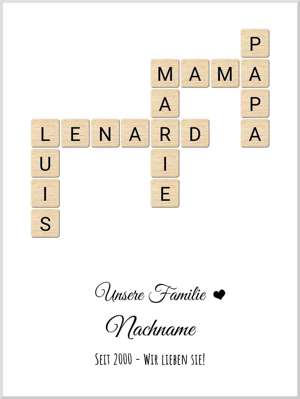 Weihnachtsgeschenk Familie  - Personalisiertes Scrabble Bild Geschenk, Familienbild mit Familiennamen, Geburtstagsgeschenk