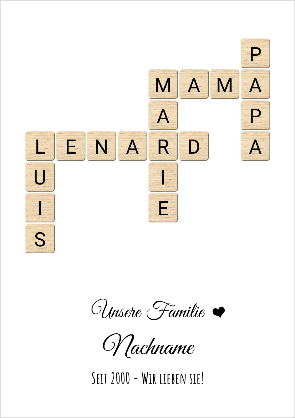 Weihnachtsgeschenk Familie  - Personalisiertes Scrabble Bild Geschenk, Familienbild mit Familiennamen, Geburtstagsgeschenk