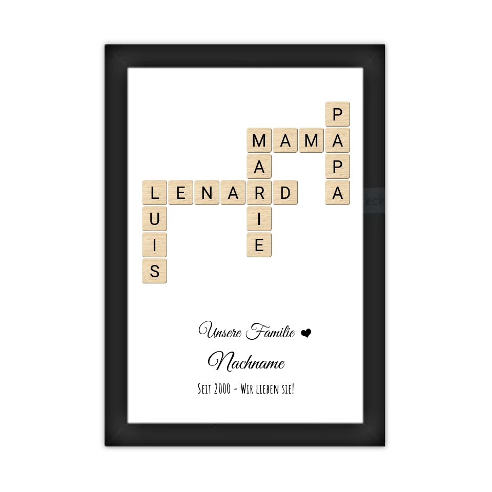 Weihnachtsgeschenk Familie  - Personalisiertes Scrabble Bild Geschenk, Familienbild mit Familiennamen, Geburtstagsgeschenk