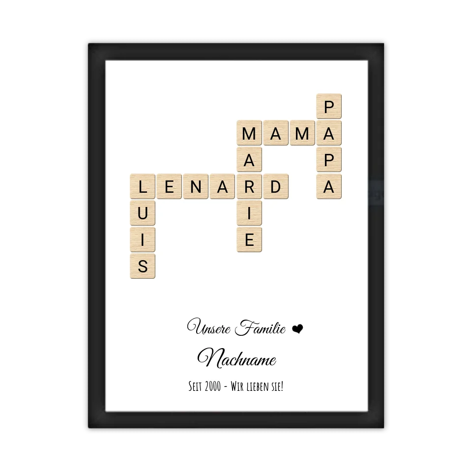 Weihnachtsgeschenk Familie  - Personalisiertes Scrabble Bild Geschenk, Familienbild mit Familiennamen, Geburtstagsgeschenk