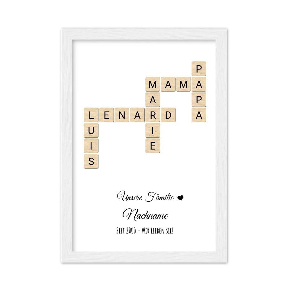 Weihnachtsgeschenk Familie  - Personalisiertes Scrabble Bild Geschenk, Familienbild mit Familiennamen, Geburtstagsgeschenk