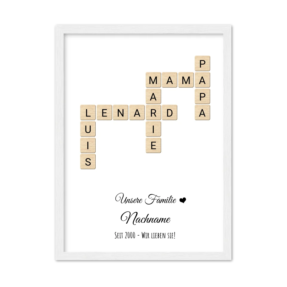 Weihnachtsgeschenk Familie  - Personalisiertes Scrabble Bild Geschenk, Familienbild mit Familiennamen, Geburtstagsgeschenk