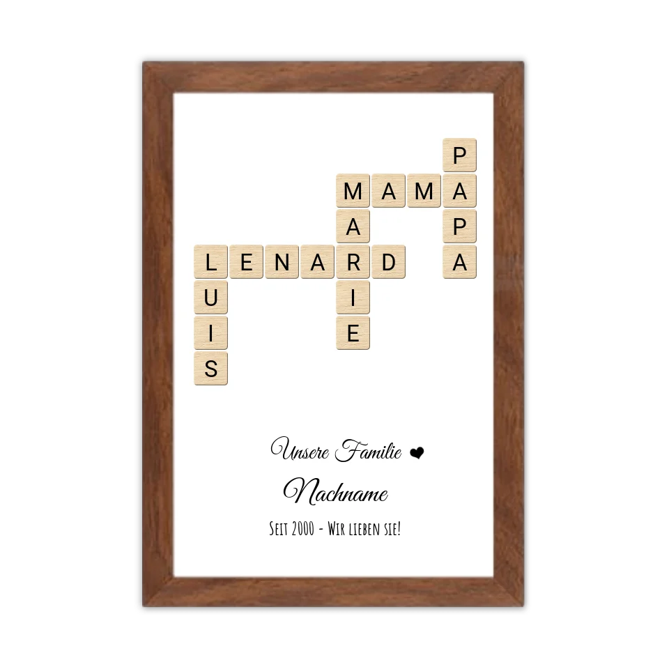 Weihnachtsgeschenk Familie  - Personalisiertes Scrabble Bild Geschenk, Familienbild mit Familiennamen, Geburtstagsgeschenk