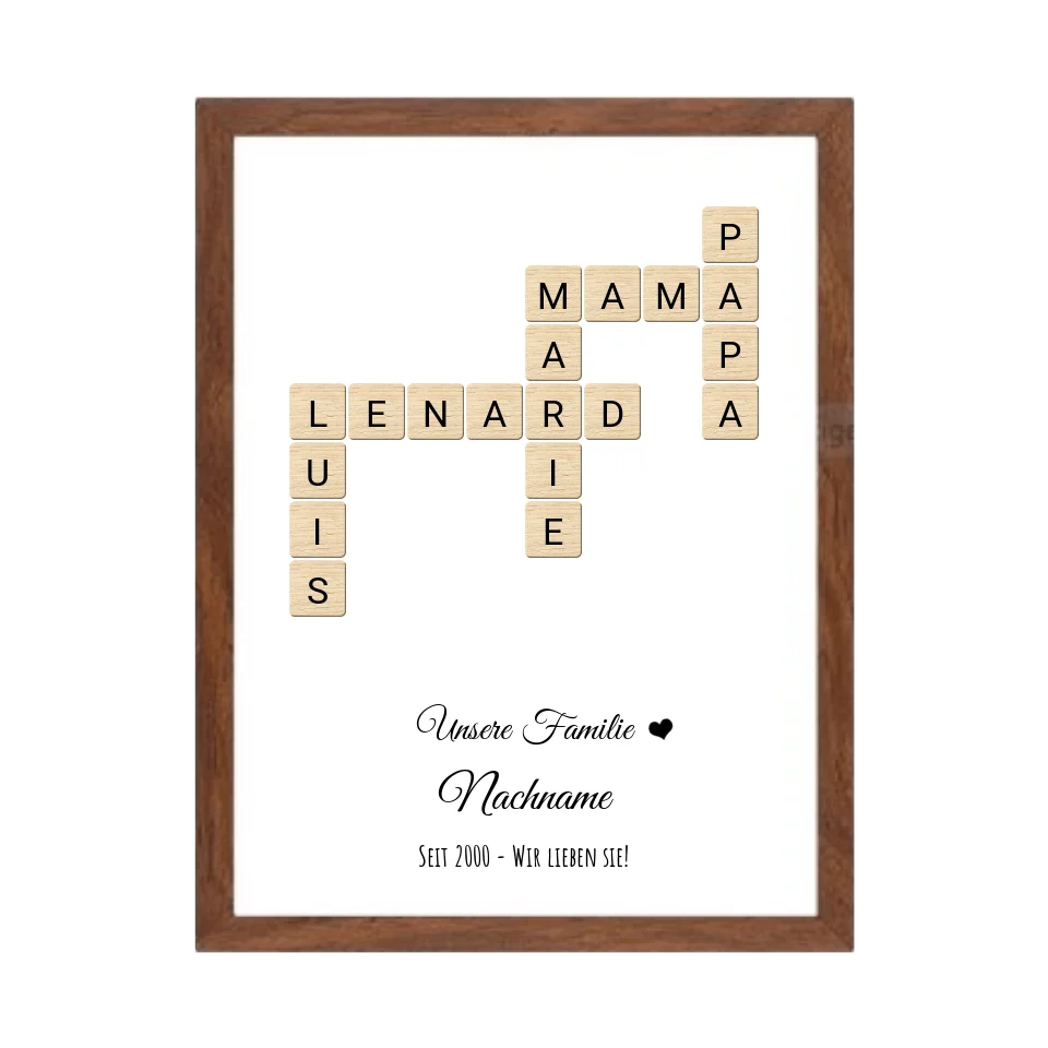 Weihnachtsgeschenk Familie  - Personalisiertes Scrabble Bild Geschenk, Familienbild mit Familiennamen, Geburtstagsgeschenk