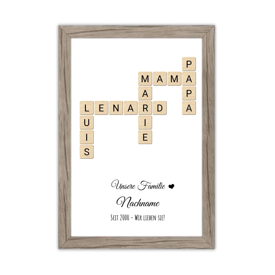 Weihnachtsgeschenk Familie  - Personalisiertes Scrabble Bild Geschenk, Familienbild mit Familiennamen, Geburtstagsgeschenk