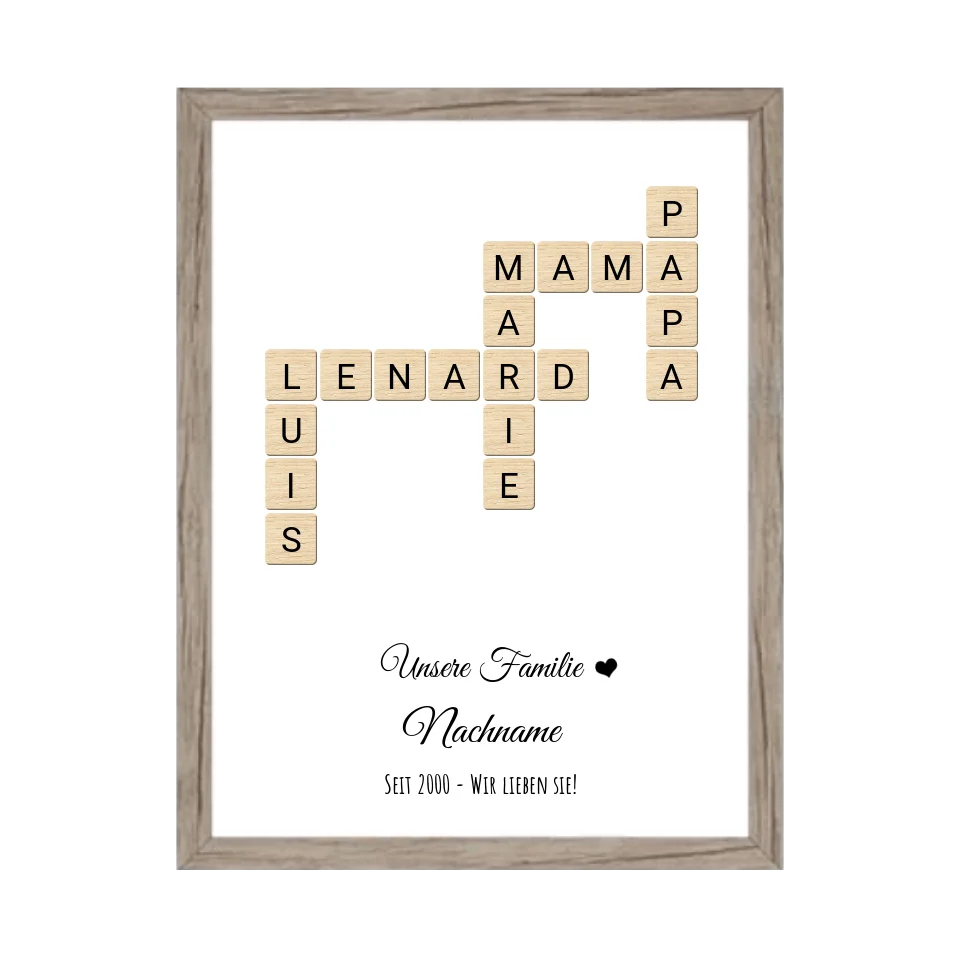 Weihnachtsgeschenk Familie  - Personalisiertes Scrabble Bild Geschenk, Familienbild mit Familiennamen, Geburtstagsgeschenk