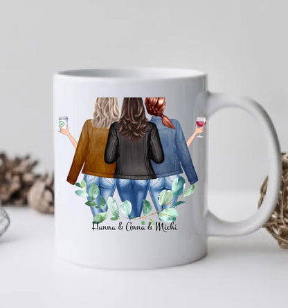 3 Beste Freundinnen Tasse, Personalisierte Tasse, Geschenk Familie, Schwester, Kollegin, Tassendruck