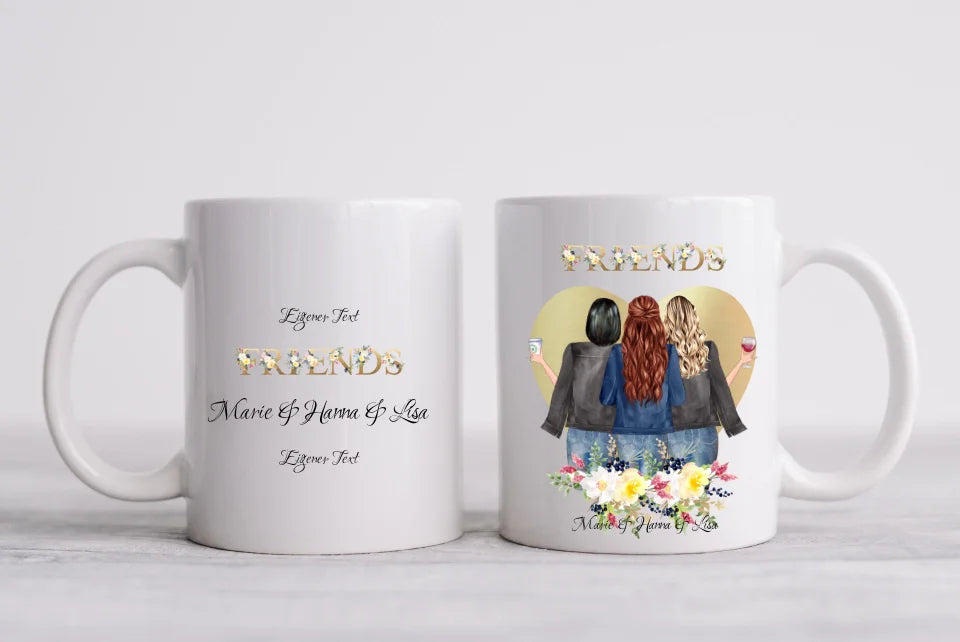 Personalisiertes Geschenk Tasse 3 Beste Freundinnen, Kaffeebecher, Geschenkidee Freundin, Weihnachtsgeschenk Schwester