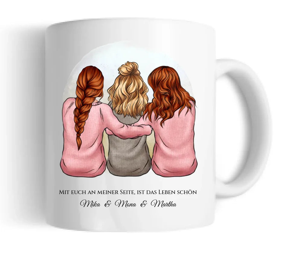 Geschenk für Freundin / 3 Freundinnen - personalisierte Tasse für Mädchen mit Name und Spruch - Geburtstag Geschenk Frau