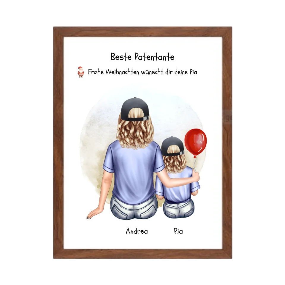 Geschenk Patentante mit Patenkind Mädchen Poster, Leinwandbild - Weihnachtsgeschenk Geburtstagsgeschenk