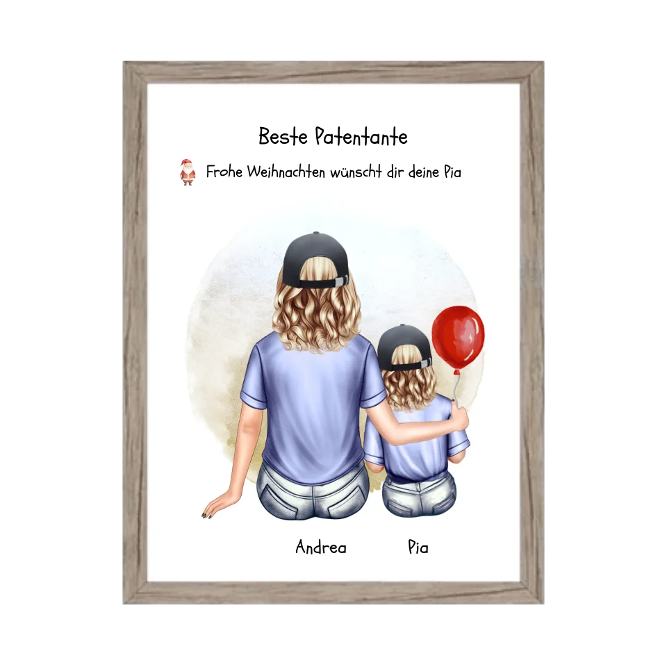 Geschenk Patentante mit Patenkind Mädchen Poster, Leinwandbild - Weihnachtsgeschenk Geburtstagsgeschenk