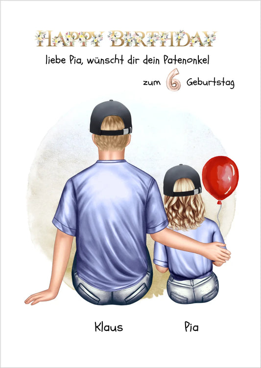 Geburtstagsgeschenk Patenonkel mit Patenkind Mädchen / Junge Poster, Leinwandbild