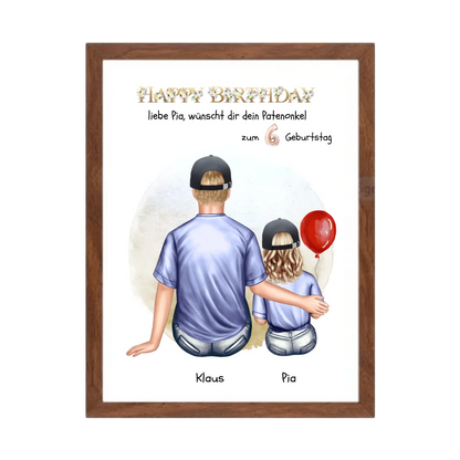 Geburtstagsgeschenk Patenonkel mit Patenkind Mädchen / Junge Poster, Leinwandbild