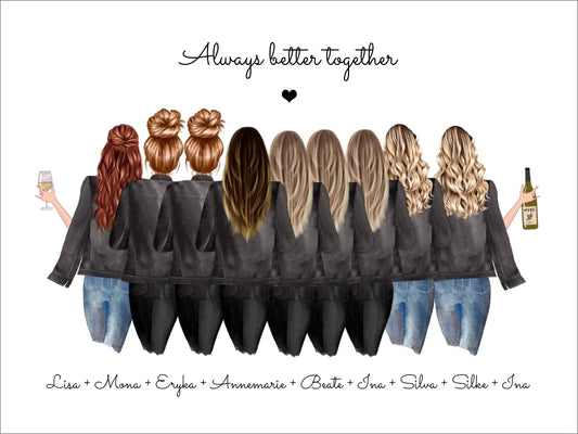 9 Freundinnen Poster individuell Bild Geschenk mit Namen personalisieren - Geburtstagsgeschenk & Weihnachtsgeschenk Posters Poster 40x30 cm 12x16"