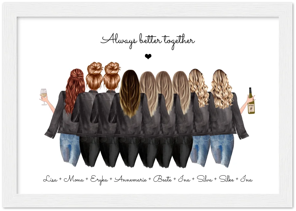 Personalisiertes Bild Geschenk Freundin | Geburtstag Poster 9 Freundinnen | Geburtstagsgeschenk & Weihnachtsgeschenk