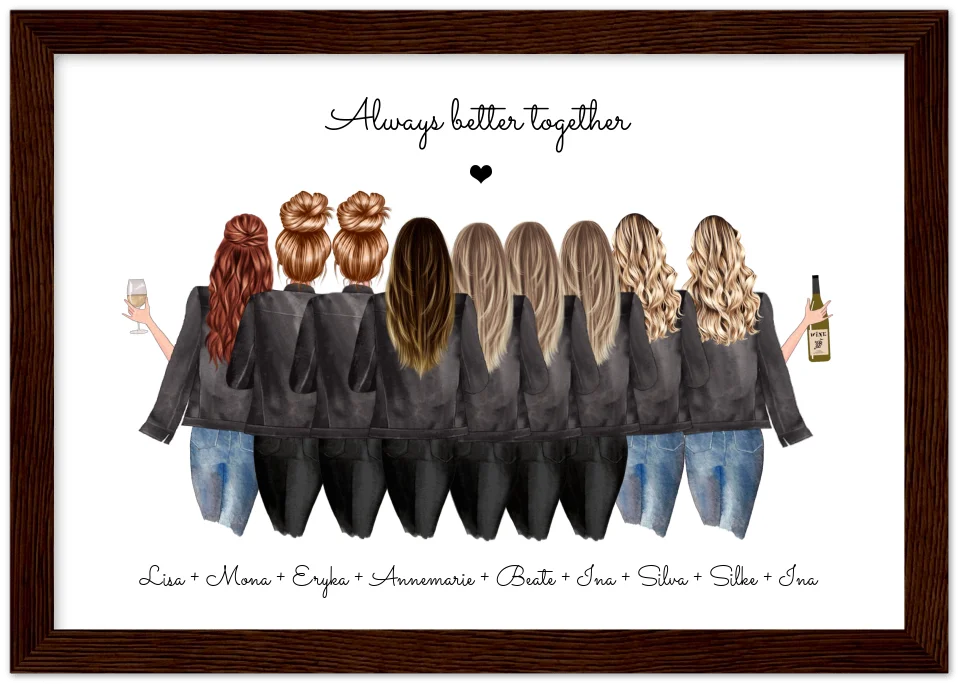 Personalisiertes Bild Geschenk Freundin | Geburtstag Poster 9 Freundinnen | Geburtstagsgeschenk & Weihnachtsgeschenk