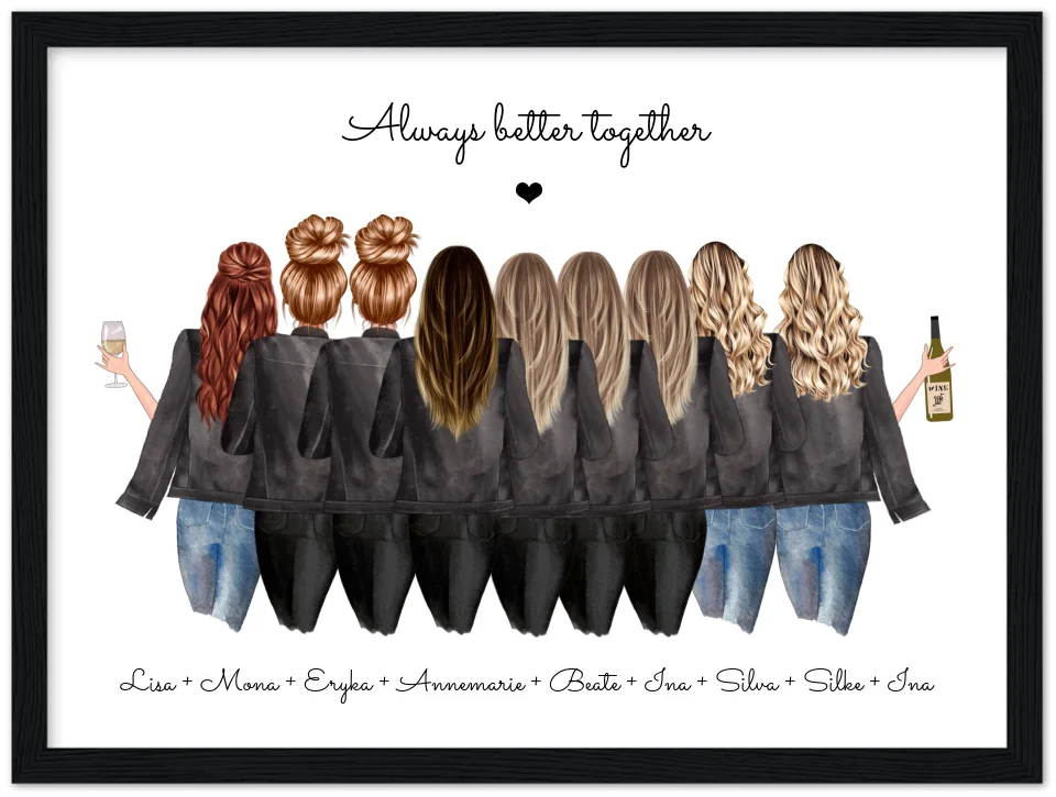 Personalisiertes Bild Geschenk Freundin | Geburtstag Poster 9 Freundinnen | Geburtstagsgeschenk & Weihnachtsgeschenk