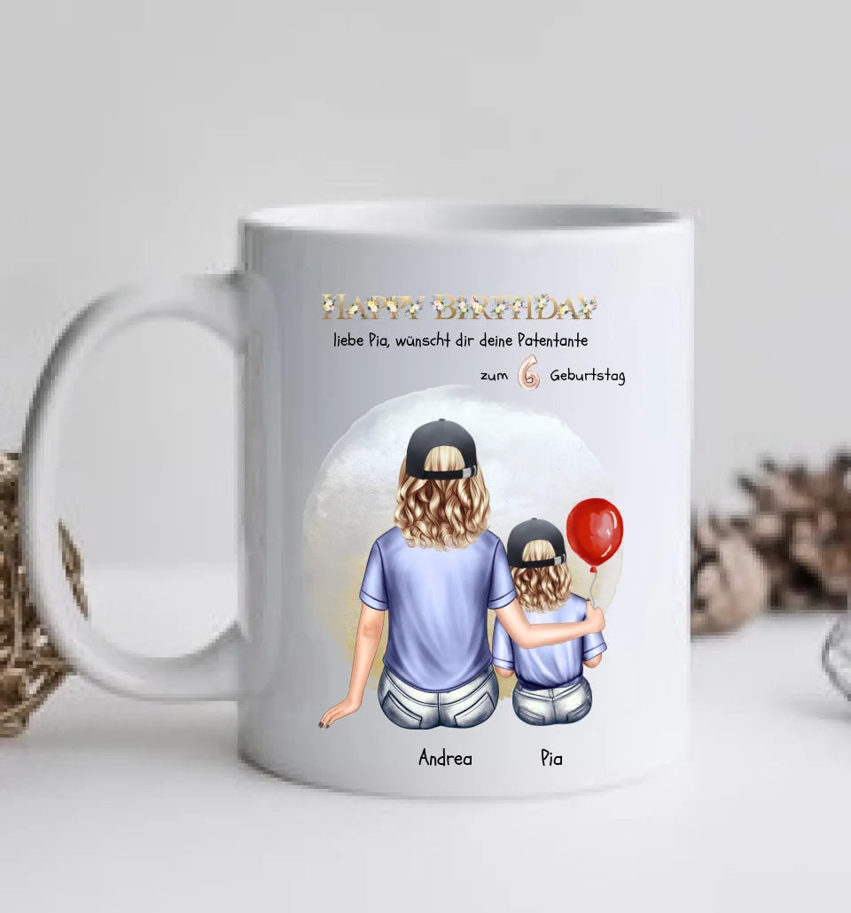 Geburtstagsgeschenk Patentante mit Patenkind Mädchen / Junge Tasse pesonalisiert,