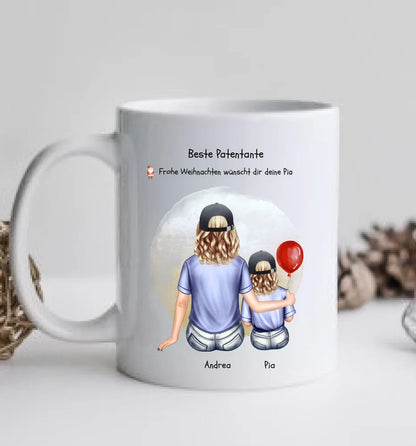 Weihnachtsgeschenk Patentante mit Patenkind Mädchen / Junge Dekokissen personalisiert