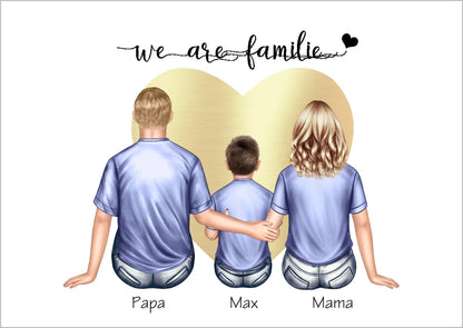 Weihnachtsgeschenk Familienbild mit 1 Kind - personalisiertes Geburtstagsgeschenk Papa -Geschenk Mama