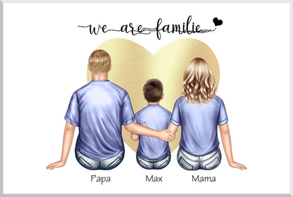 Weihnachtsgeschenk Familienbild mit 1 Kind - personalisiertes Geburtstagsgeschenk Papa -Geschenk Mama