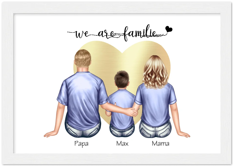 Weihnachtsgeschenk Familienbild mit 1 Kind - personalisiertes Geburtstagsgeschenk Papa -Geschenk Mama