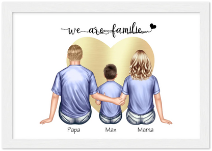 Weihnachtsgeschenk Familienbild mit 1 Kind - personalisiertes Geburtstagsgeschenk Papa -Geschenk Mama