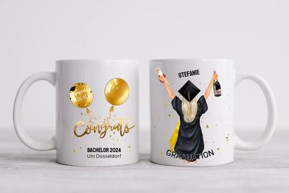 Personalisierte Tasse Schulabschluß, Geschenk Bachelor, Geschenk Master, Geschenk Doktor, Promotion Geschenk Tasse, Abitur, Abi, Ausbildung 2023