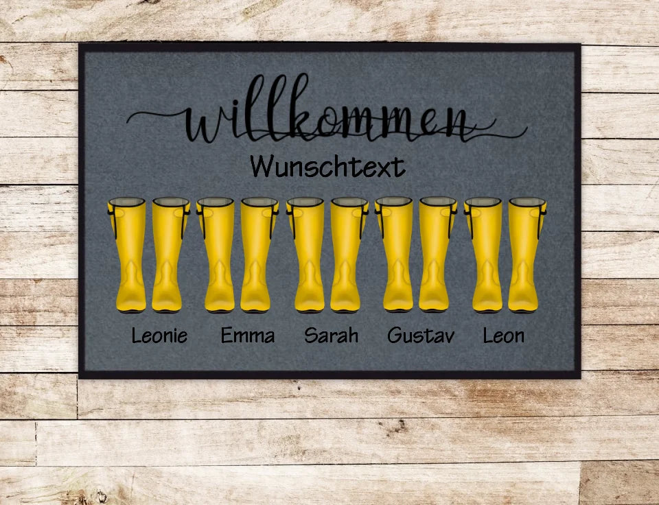 Fußmatte Gummistiefel - Personalisierte Fußmatte Familie 1-5 Personen mit Wunschtext gestalten