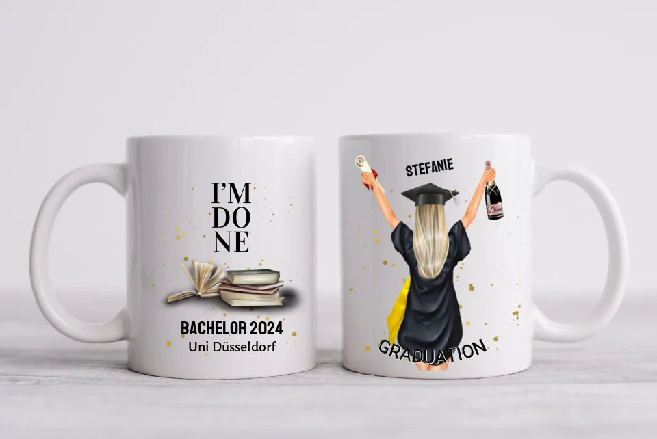 Personalisierte Tasse Schulabschluß, Geschenk Bachelor, Geschenk Master, Geschenk Doktor, Promotion Geschenk Tasse, Abitur, Abi, Berufsausbildung 2024