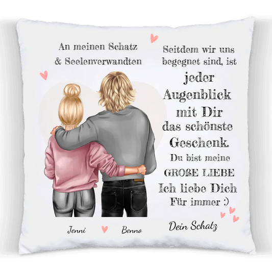 Geschenk Jahrestag, Hochzeitstag, Valentinstag, Geburtstag & Weihnachten - Geschenk Deko Kissen personalisiert - Weihnachtssgeschenk Premium Kissen (Plüschoberfläche) Premium Kissen
