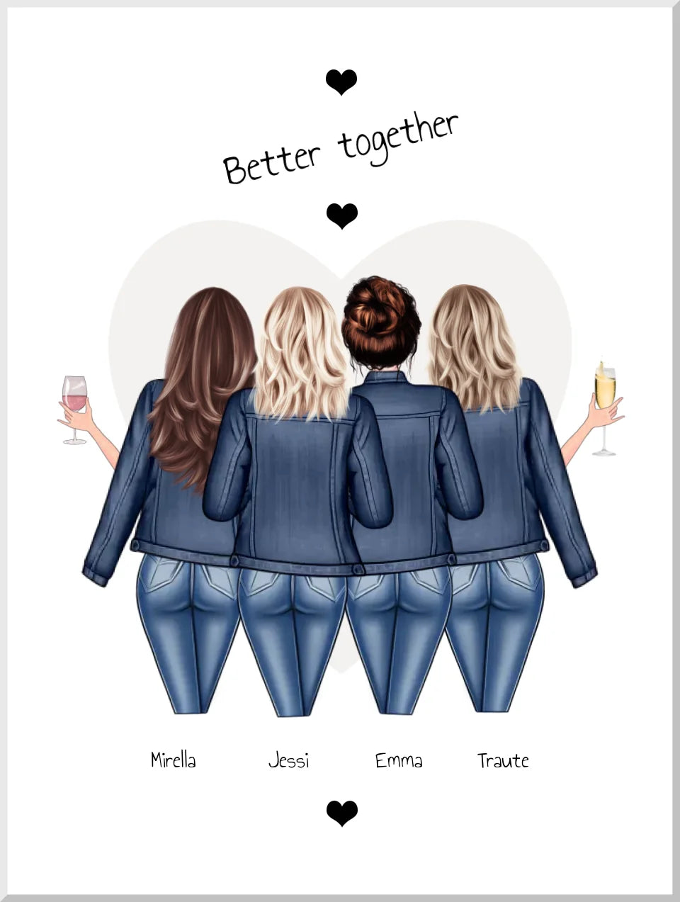 4 beste Freundinnen Poster Geschenk - Bild für Geburtstag & Weihnachten