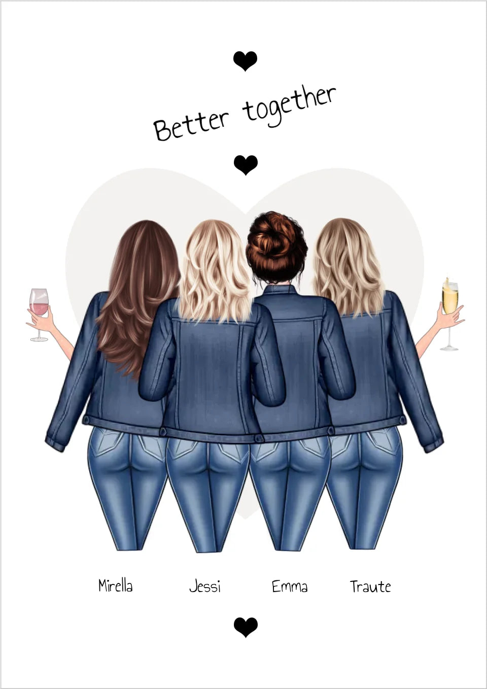 4 beste Freundinnen Poster Geschenk - Bild für Geburtstag & Weihnachten