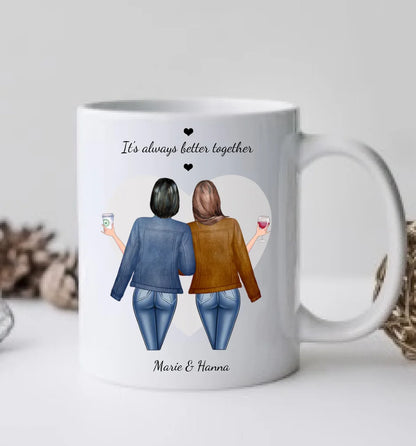 2 Beste Freundinnen Tasse, Personalisierter Kaffeebecher, Geschenkidee Weihnachten Freundin, Familie, Schwester, Kollegin