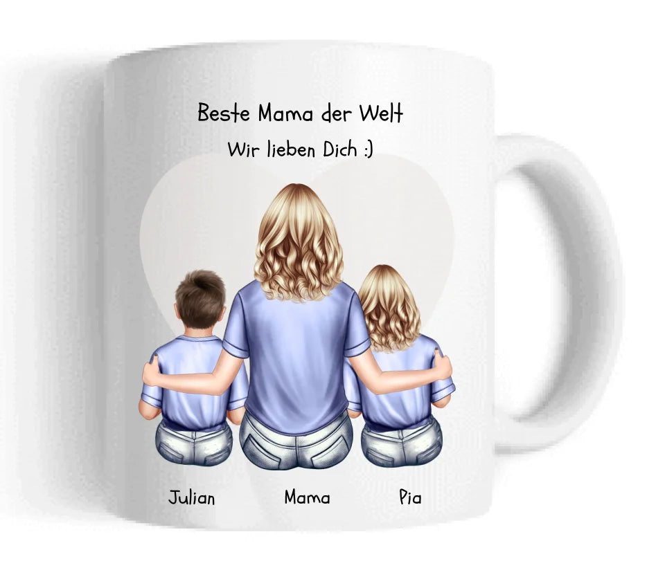 Personalisierte Tasse Mama mit 2 Kindern - Geschenk Muttertag - Mama Geburtstagsgeschenk  - Weihnachtsgeschenk Mama