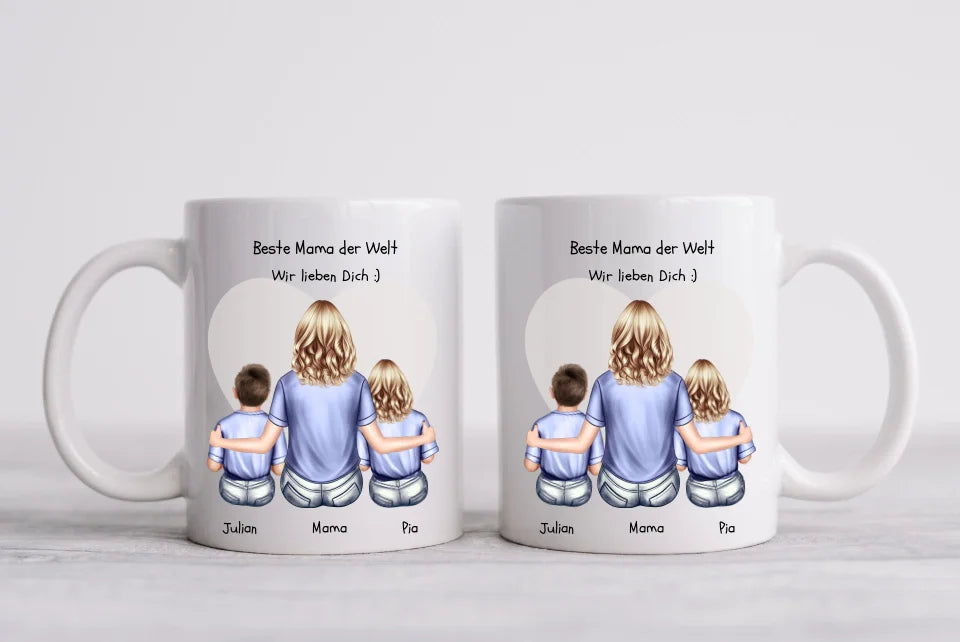 Personalisierte Tasse Mama mit 2 Kindern - Geschenk Muttertag - Mama Geburtstagsgeschenk  - Weihnachtsgeschenk Mama