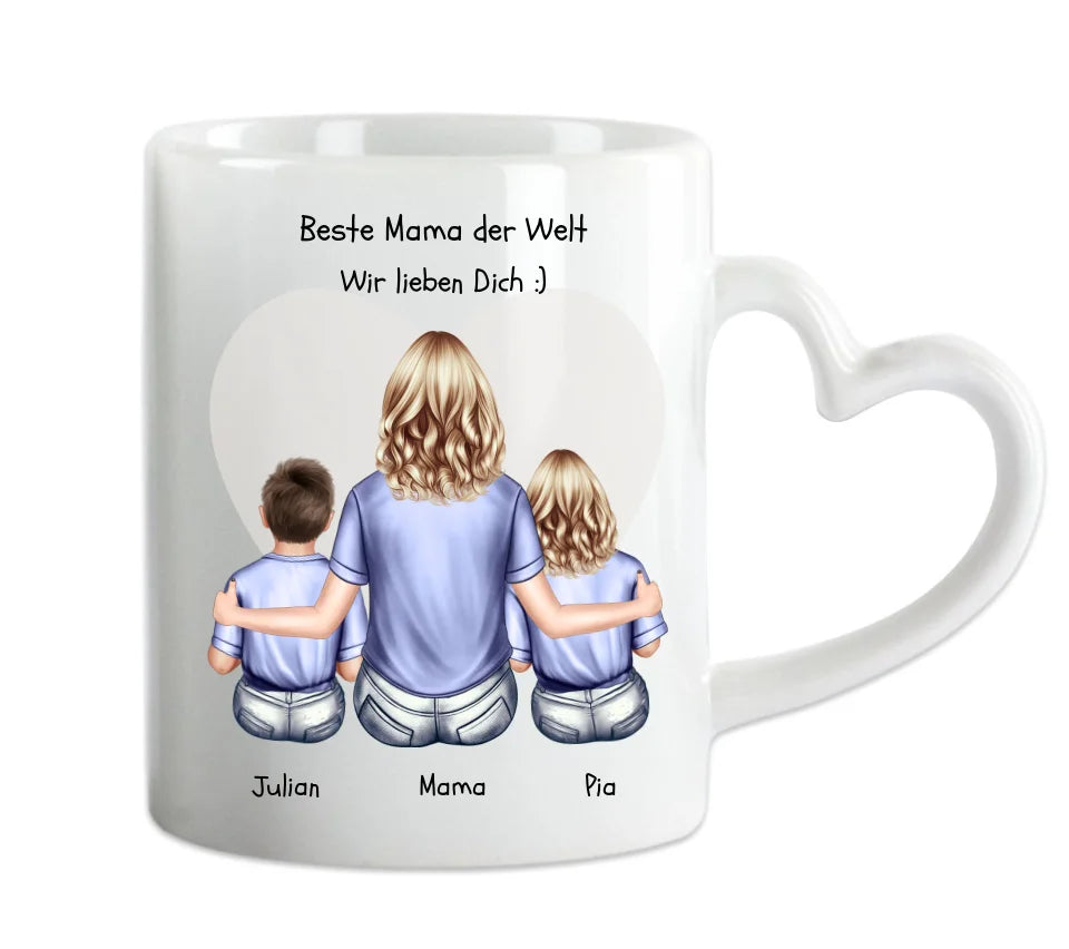 Personalisierte Tasse Mama mit 2 Kindern - Geschenk Muttertag - Mama Geburtstagsgeschenk  - Weihnachtsgeschenk Mama