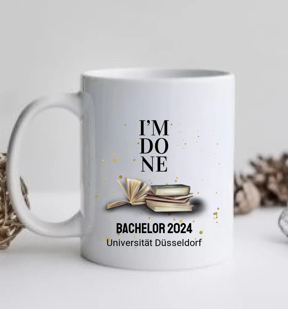 Personalisierte Tasse Schulabschluß Geschenk Bachelor, Master, Doktor, Promotion Abitur, Abi, Berufsausbildung