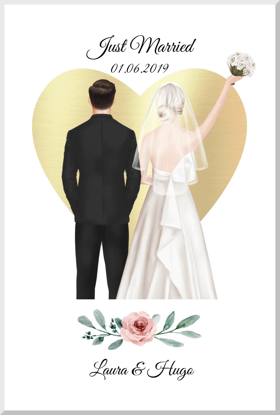 Just Married - personalisiertes Geschenk zur Hochzeit als Poster/Leinwanddruck - Hochzeitsgeschenk Leinwanddruck Leinwandbild