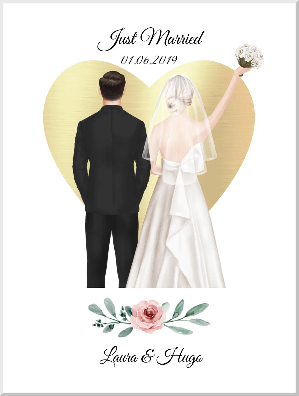 Just Married - personalisiertes Geschenk zur Hochzeit als Poster/Leinwanddruck - Hochzeitsgeschenk Leinwanddruck Leinwandbild