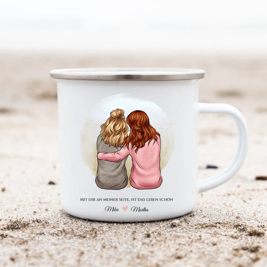 2 beste Freundinnen Geburtstagsgeschenk - Emaille Tasse Emaillebecher mit Namen personalisiert