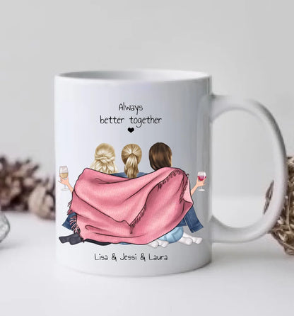 3 Beste Freundinnen Tasse personalisiert - Beste Freundin Geburtstagsgeschenk