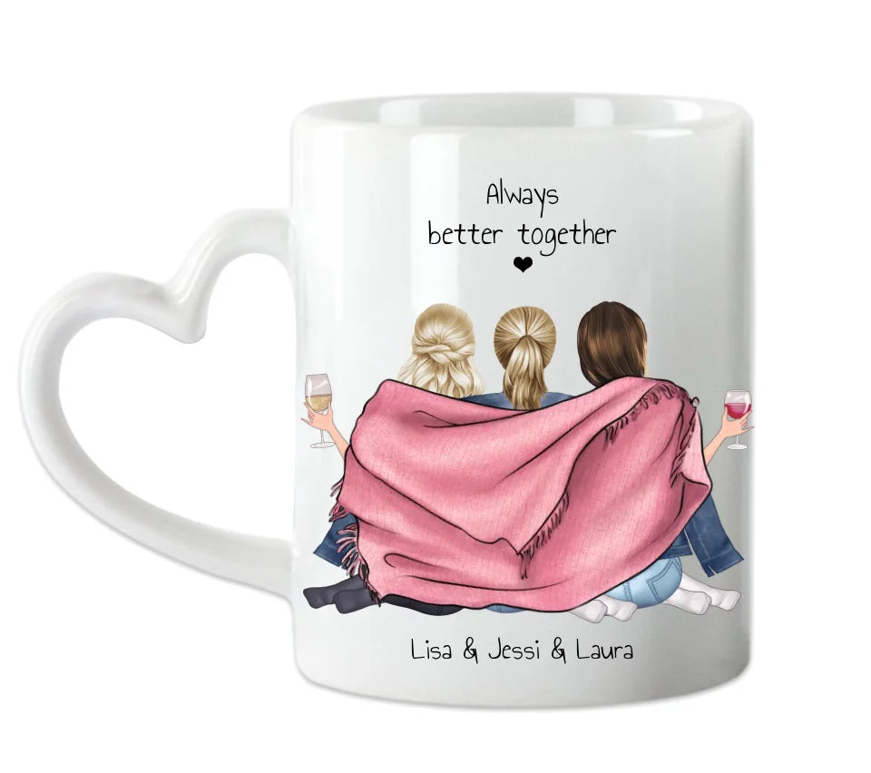 3 Beste Freundinnen Tasse personalisiert - Beste Freundin Geburtstagsgeschenk